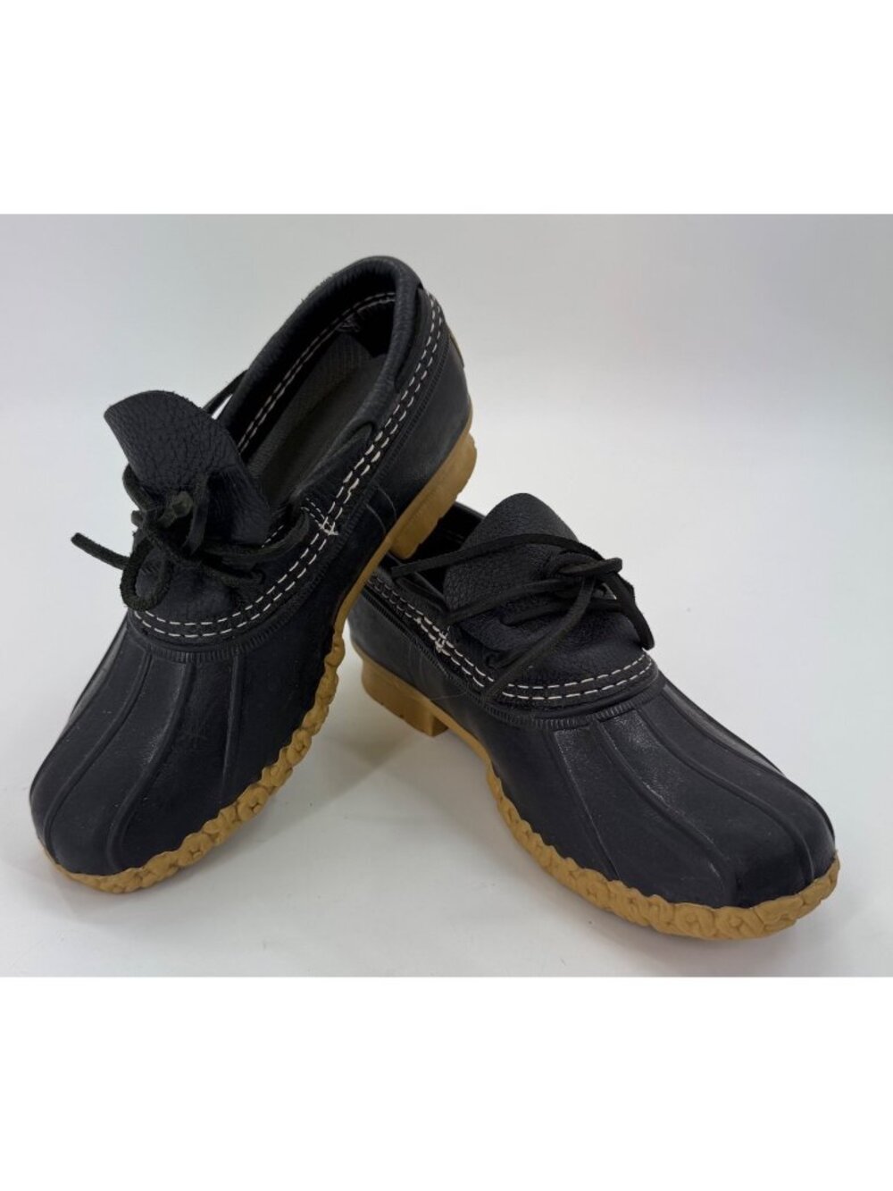 L.L.Bean Rubber Moc Duck Shoes Black Leather Slip On Rain Boots Womens Size 6 Fr